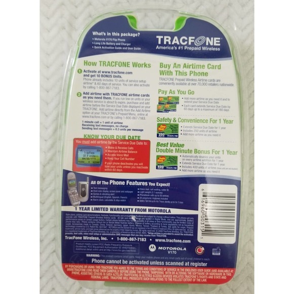 Motorola V170 Prepaid Tracfone Pay As You Go Cellular Cell Phone Factory Sealed - Picture 3 of 6